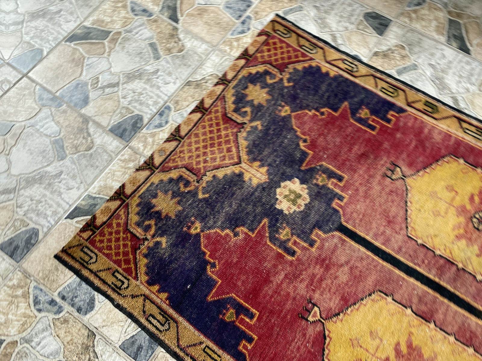 Vintage Turkish Rug | 3.5 x 5.8 ft Hand-Knotted Wool Geometric Anatolian Tribal