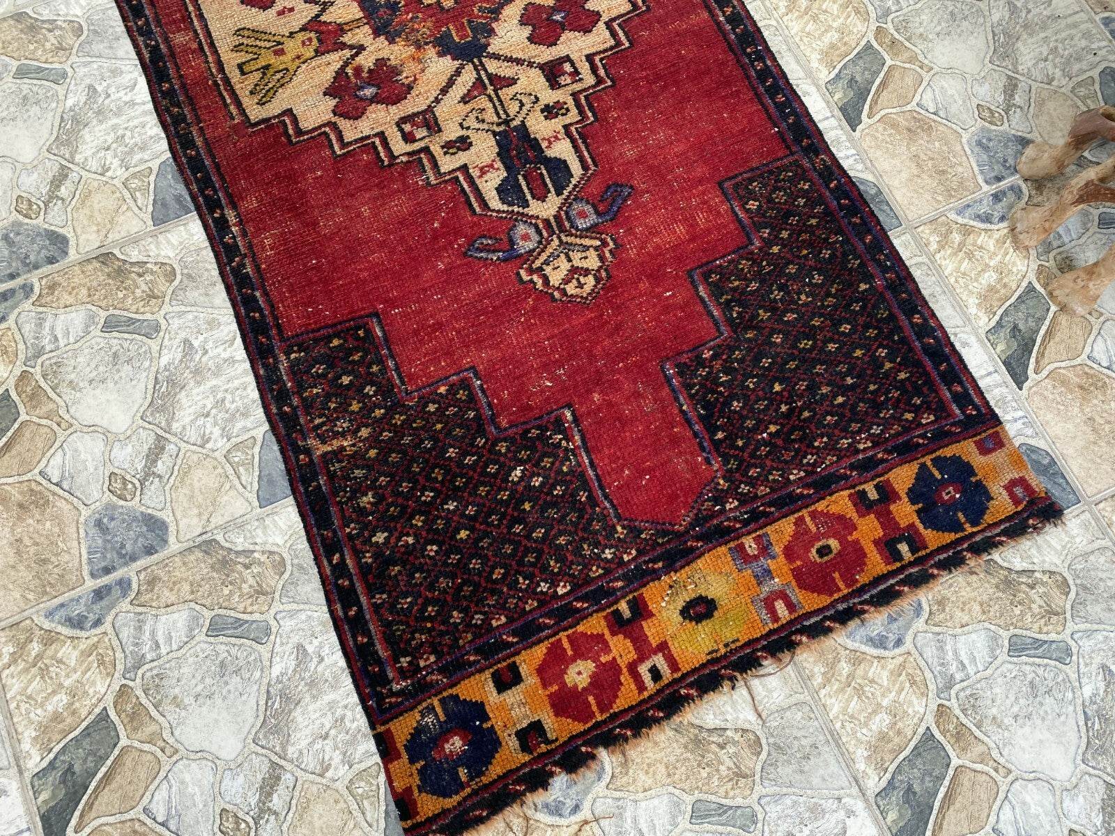 Vintage Turkish Anatolian Rug | 3 x 7.15 ft | Farmhouse Hand-Knotted Wool Carpet