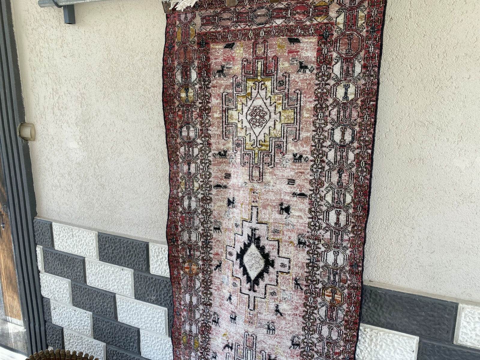 Vintage Persian Rug - 2.4x8.9 Brown Soumak Handmade Wool Antique Tribal Area Rug