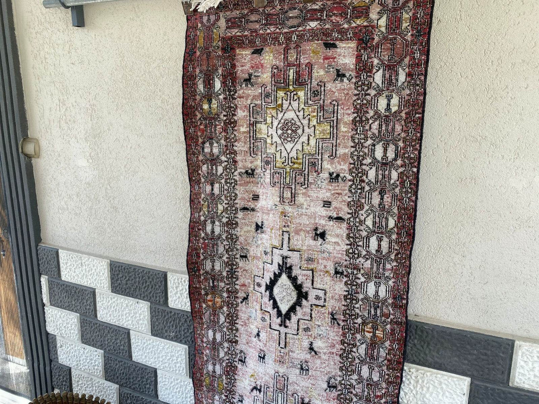 Vintage Persian Rug - 2.4x8.9 Brown Soumak Handmade Wool Antique Tribal Area Rug