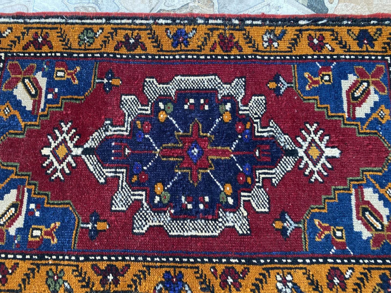 Small Anatolian Rug | 1.7 x 2.9 ft Vintage Hand-Knotted Wool Faded Geometric Rug