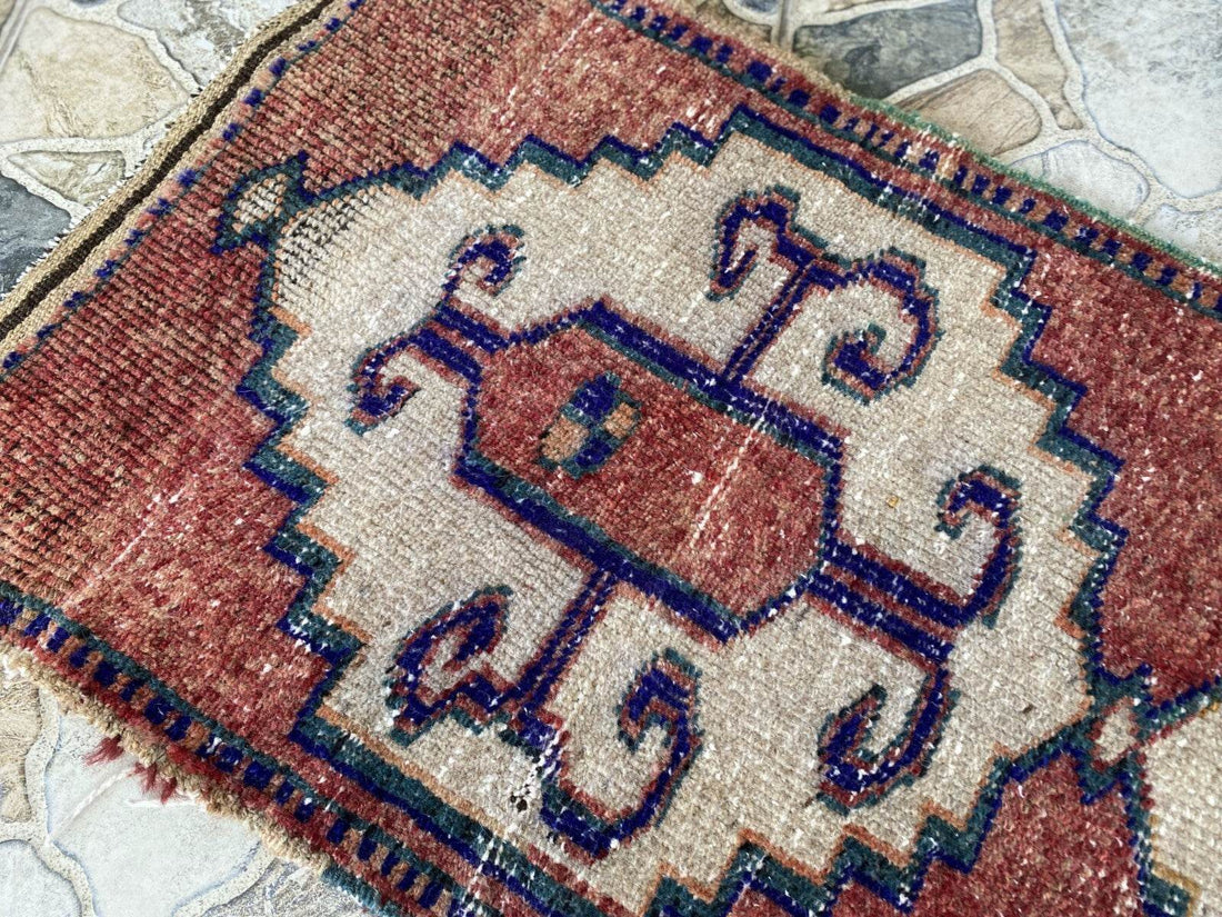Vintage Anatolian Tribal Rug | Small Turkish Farmhouse Wool Carpet 1.6x3.4 ft