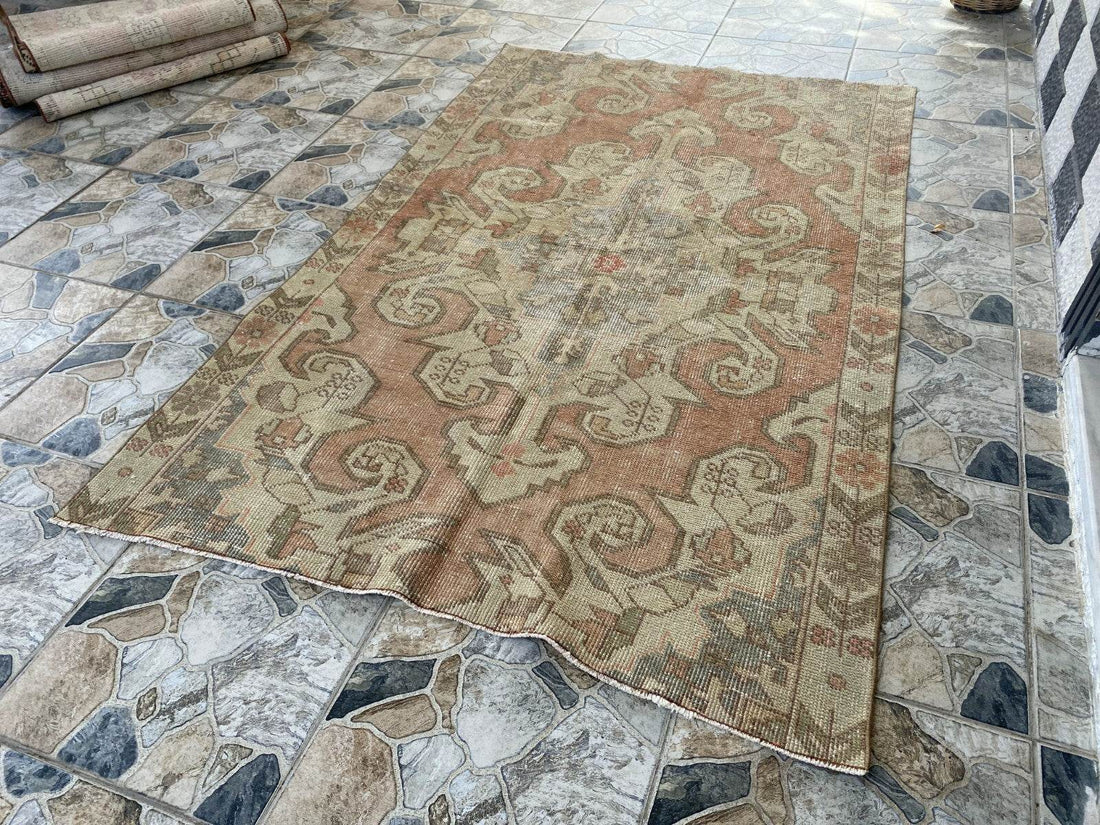 Vintage Rug | Antique Wool Farmhouse Anatolian Area Handmade Turkish 4.3x6.8ft