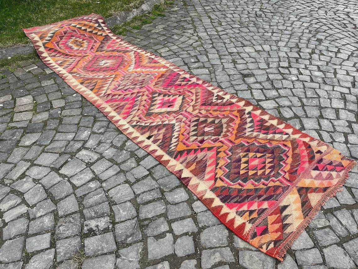 Vintage Kurdish Herki Rug | 1960s Turkish Anatolian Hand-Knotted Wool Runner Rug 3x11 ft