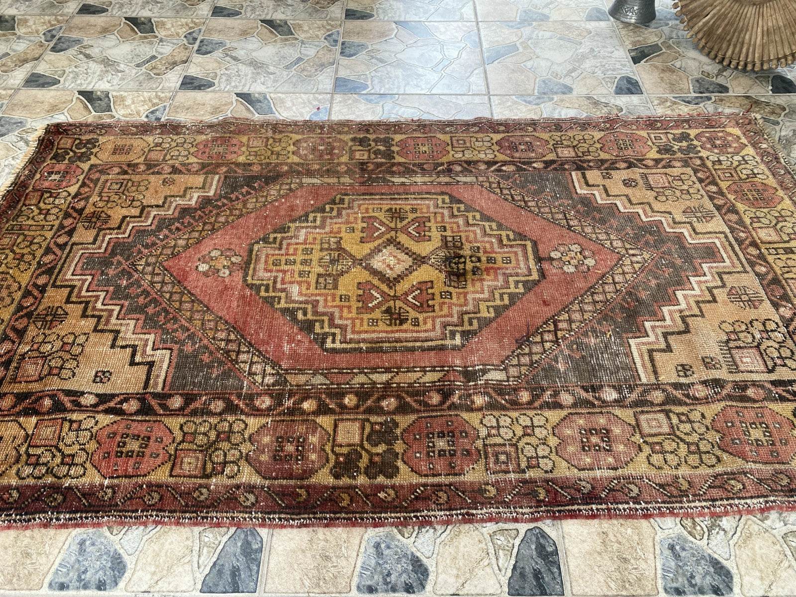 Handmade Turkish Vintage Rug | 1970s Tribal Wool Farmhouse Antique Area Carpet