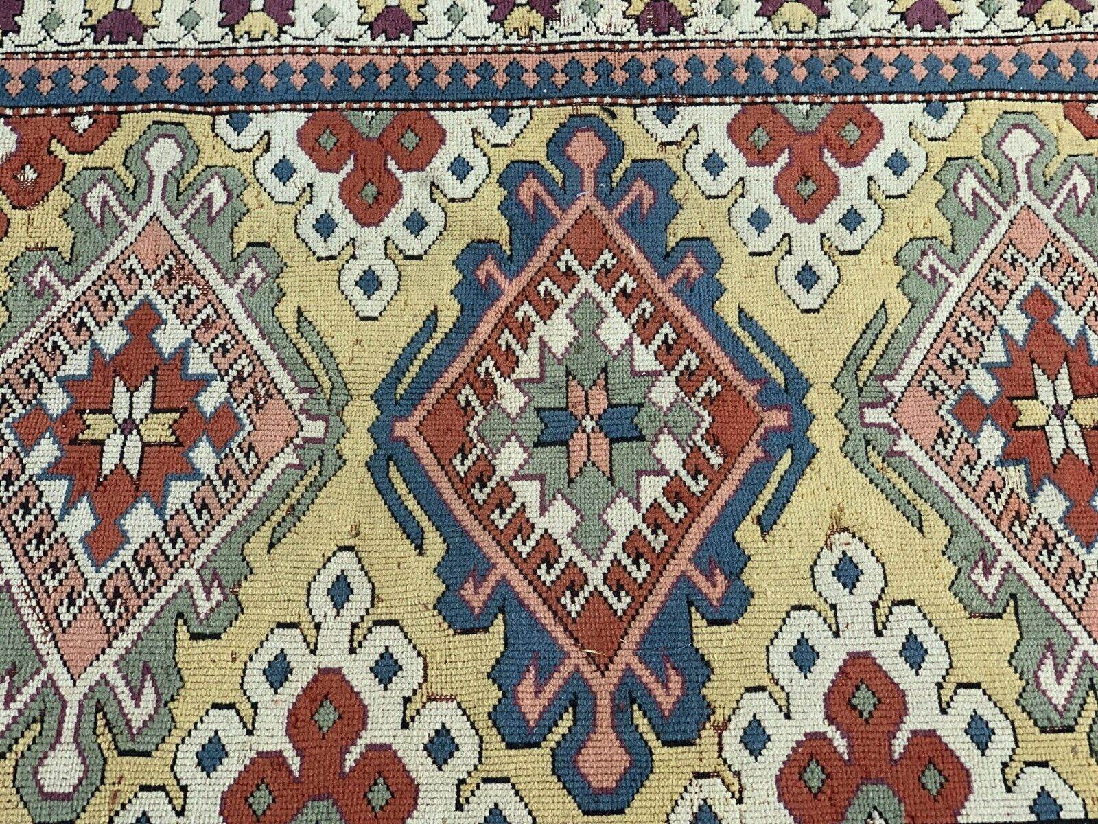 Vintage Handmade Turkish Wool Rug Anatolian Farmhouse Geometric Oushak 4.1x5.4ft