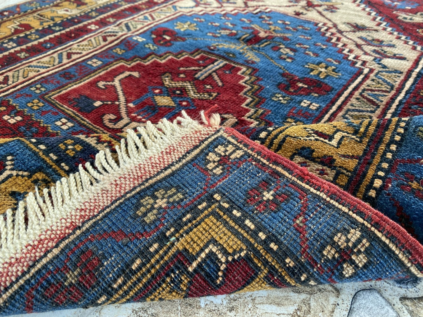 Vintage Hand-Knotted Turkish Area Rug | 3.4 x 4.7 ft | Classic Red Medallion Rug