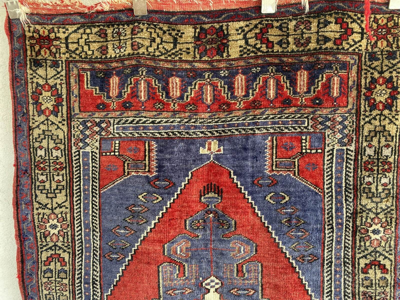 Vintage Turkish Oushak Rug 3x7 ft | Hand-Knotted Wool Anatolian Red Antique Rug