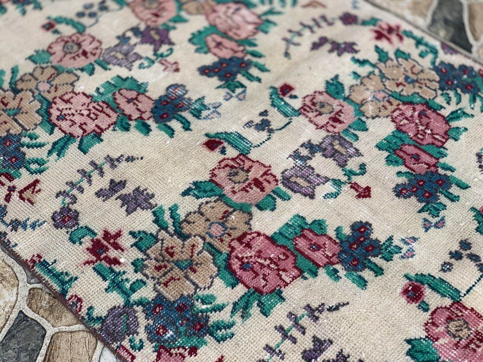 Vintage Oushak Farmhouse Rug Turkish Anatolian Handknotted Wool Area Rug 2.4x6.6