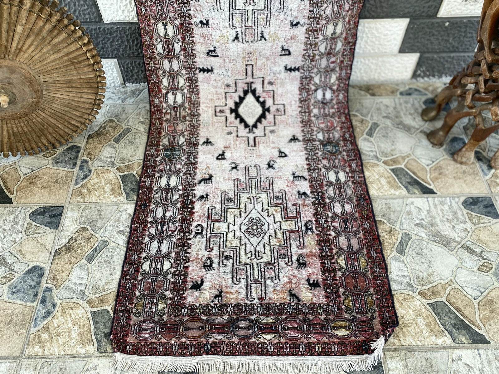 Vintage Persian Rug - 2.4x8.9 Brown Soumak Handmade Wool Antique Tribal Area Rug