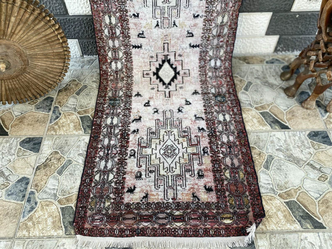 Vintage Persian Rug - 2.4x8.9 Brown Soumak Handmade Wool Antique Tribal Area Rug