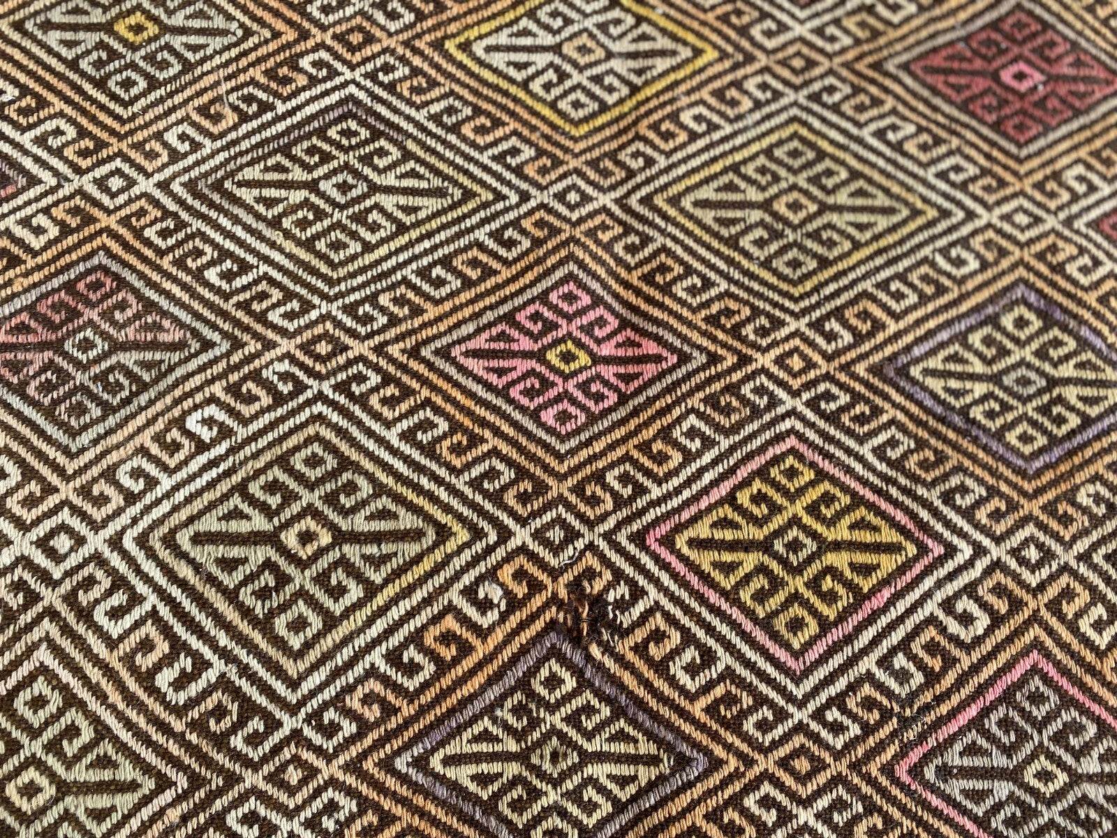 Vintage Turkish Oushak Rug, 1.8x3.7ft Red Handmade Wool Antique Tribal Small Rug