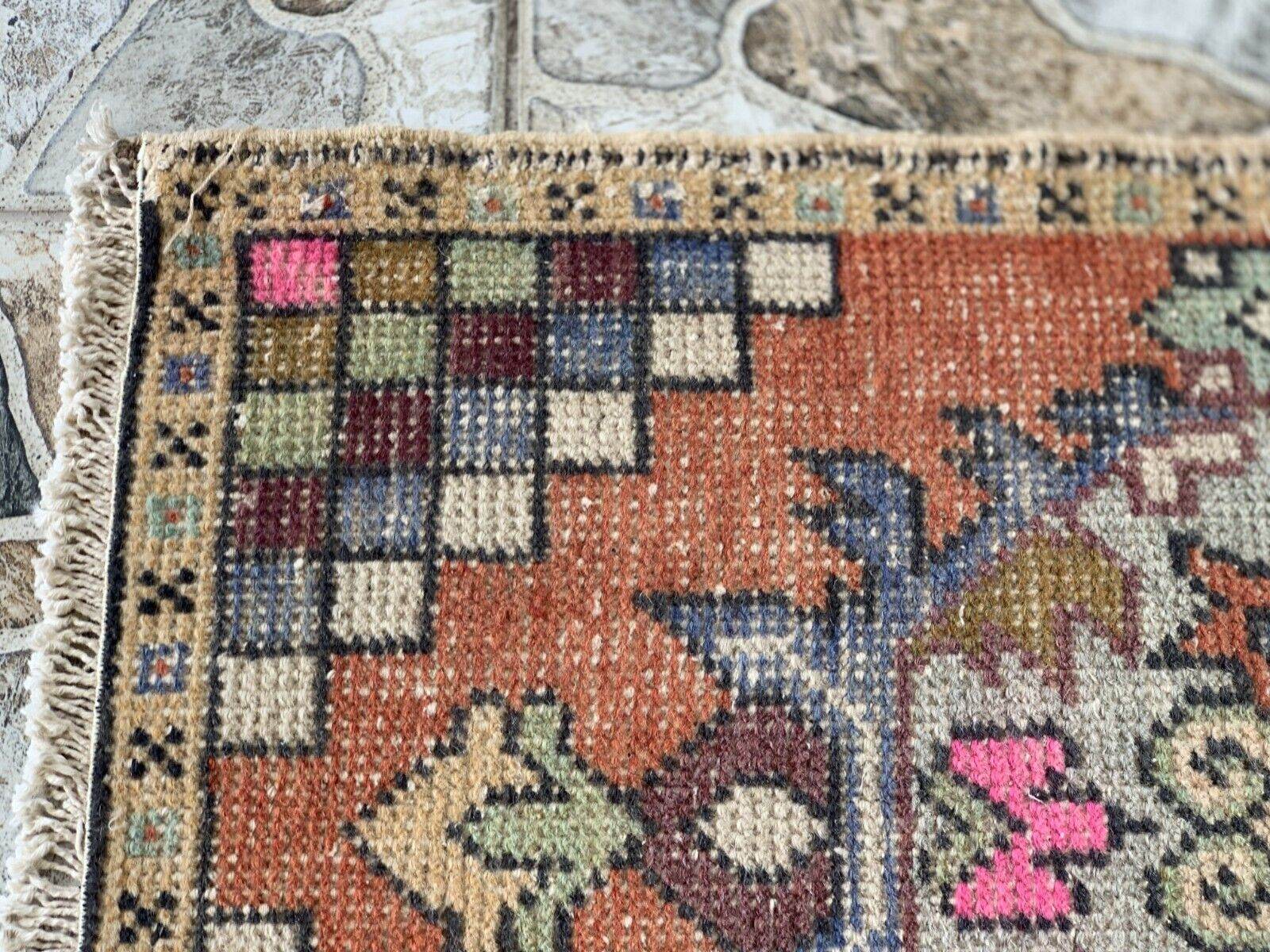 Geometric Turkish Vintage Rug * Tribal Farmhouse Anatolian HandmadeRug 1.6x2.8Ft