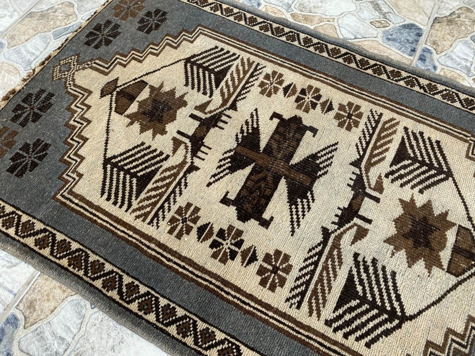 Vintage Turkish Rug | 2.5 x 3.9 ft Hand-Knotted Wool Rustic Distressed Anatolian