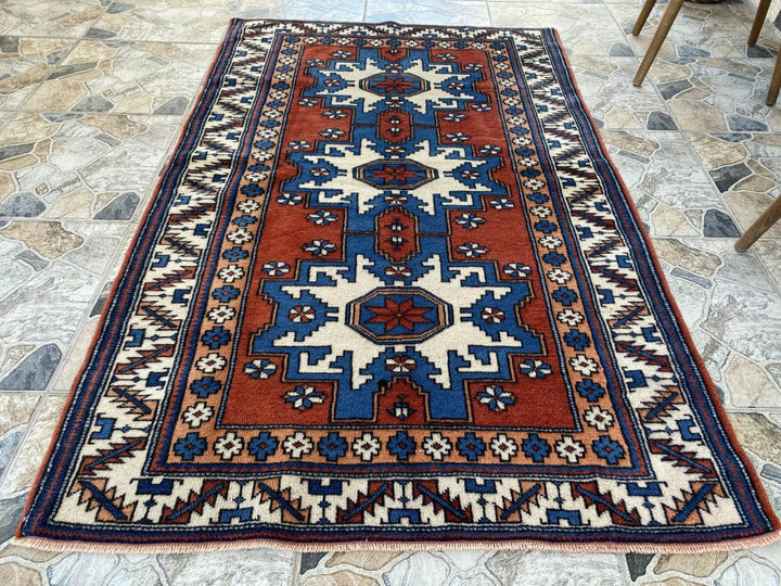 Kurdish Anatolian Wool Hand-Knotted Rug | Vintage Tribal Oushak Unique Carpet