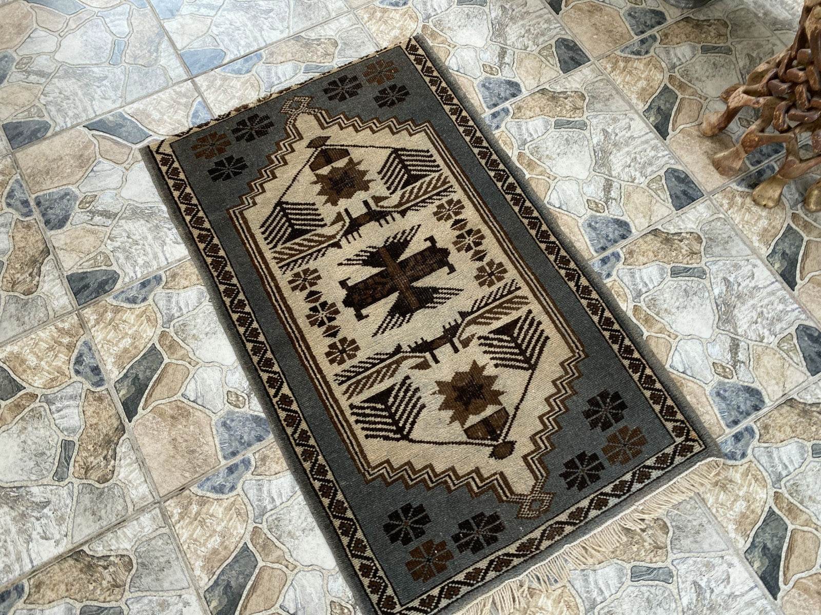 Vintage Turkish Rug | 2.5 x 3.9 ft Hand-Knotted Wool Rustic Distressed Anatolian