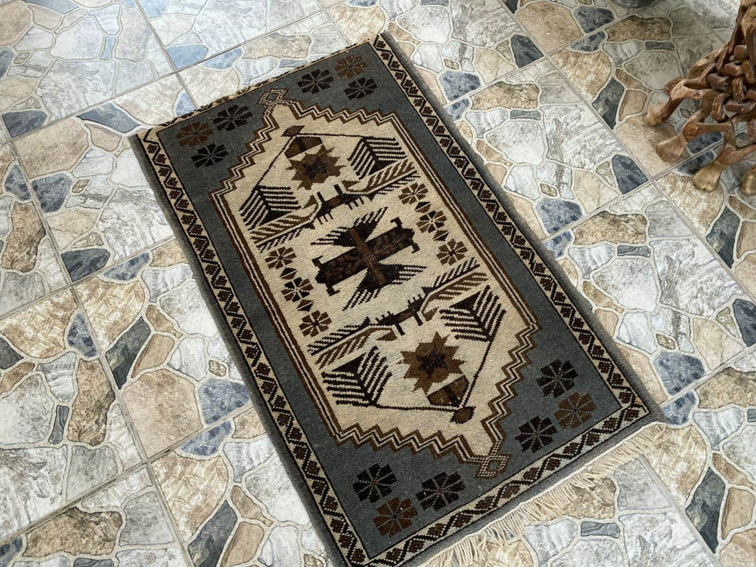 Vintage Turkish Rug | 2.5 x 3.9 ft Hand-Knotted Wool Rustic Distressed Anatolian