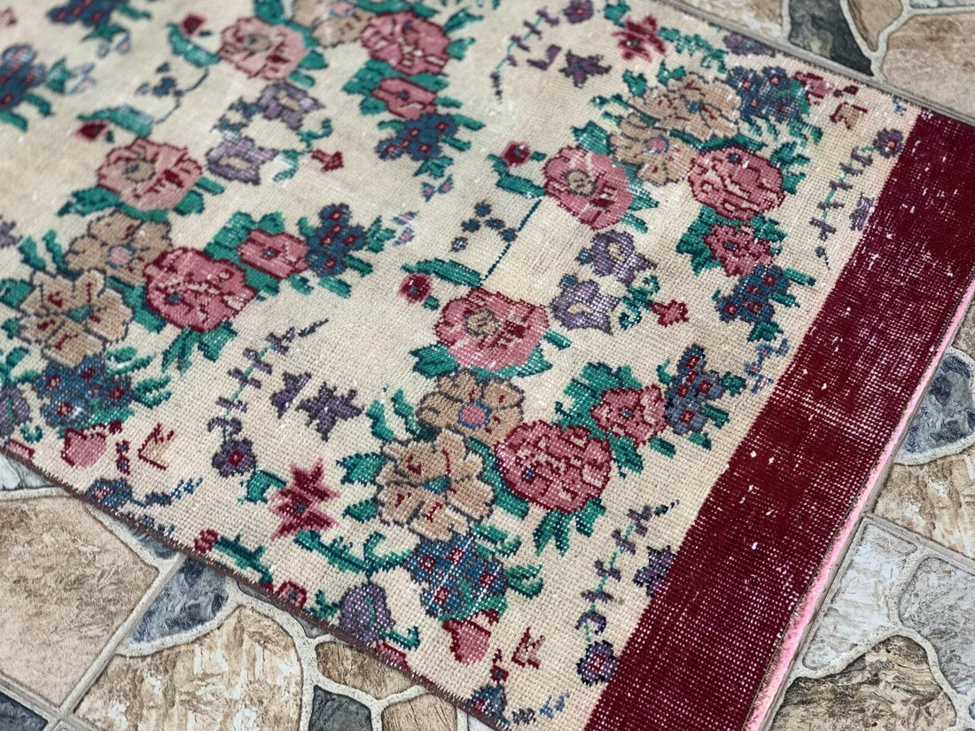 Vintage Oushak Farmhouse Rug Turkish Anatolian Handknotted Wool Area Rug 2.4x6.6