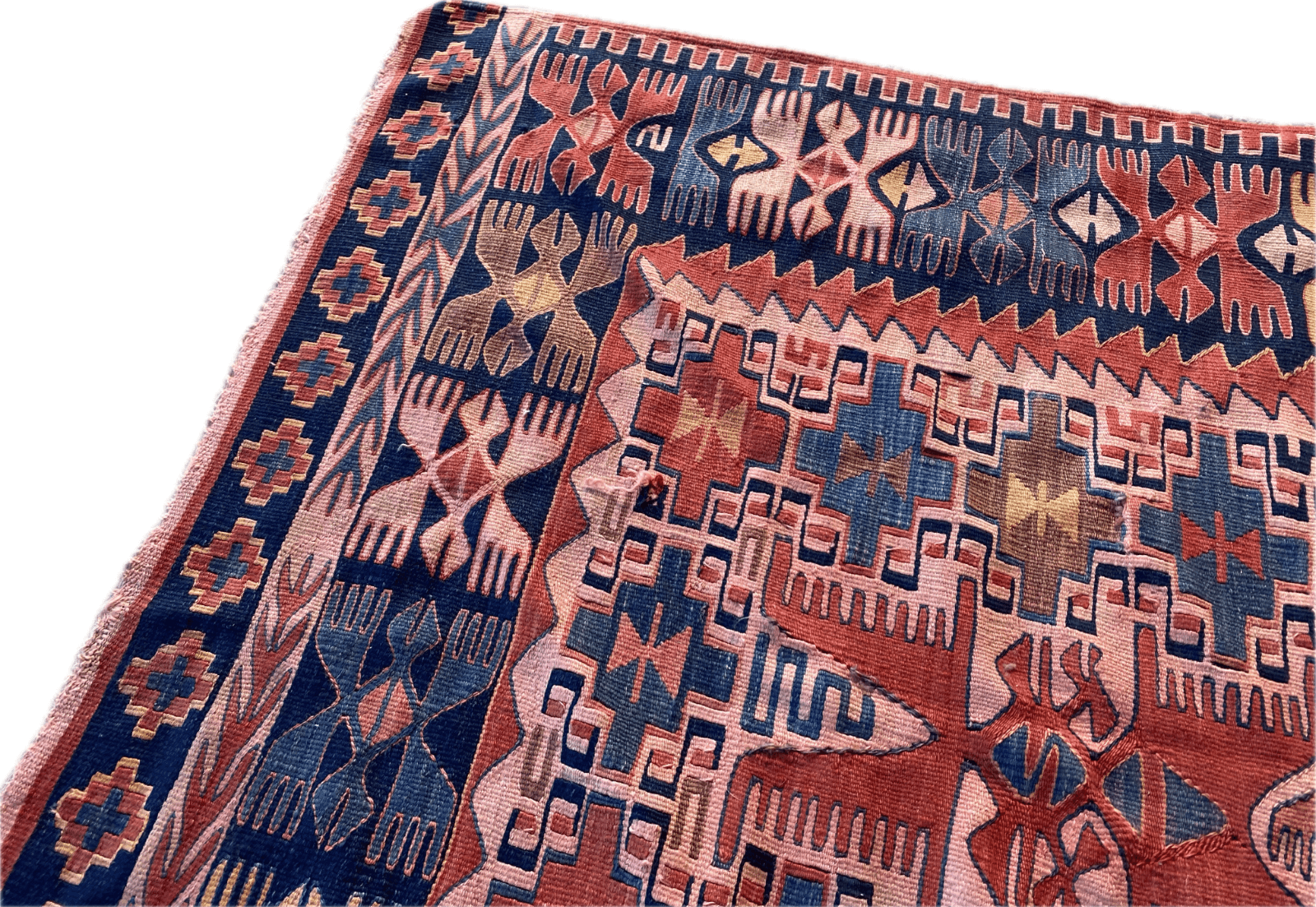 Vintage Anatolian Kilim Rug | 1970s Turkish Hand-Knotted Wool Farmhouse Area Rug