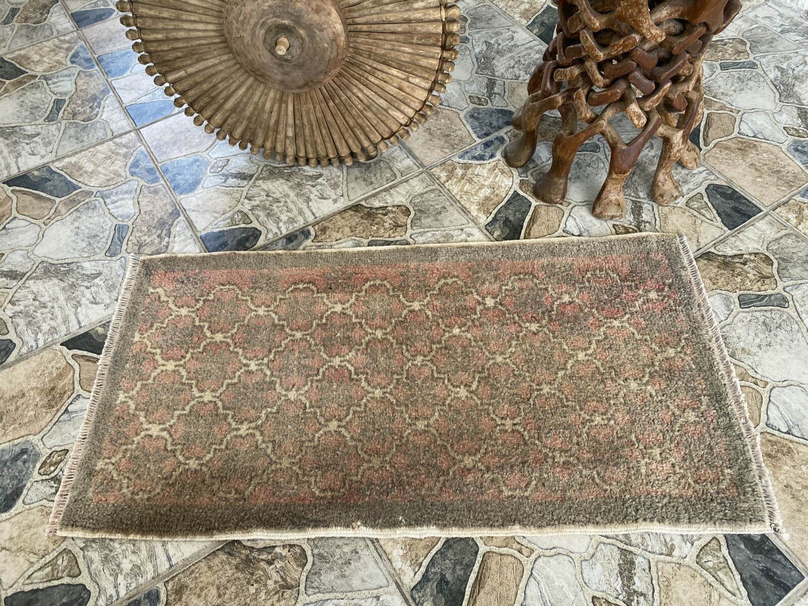 Vintage Hand-knotted Rug | Tribal Wool Farmhouse Antique 1980s Turkish Small Rug