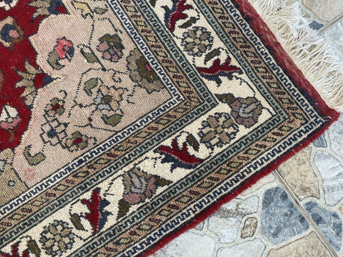 Vintage Turkish Wool Rug, Antique Red Hand-Knotted Oushak Anatolian 1970s 4x6