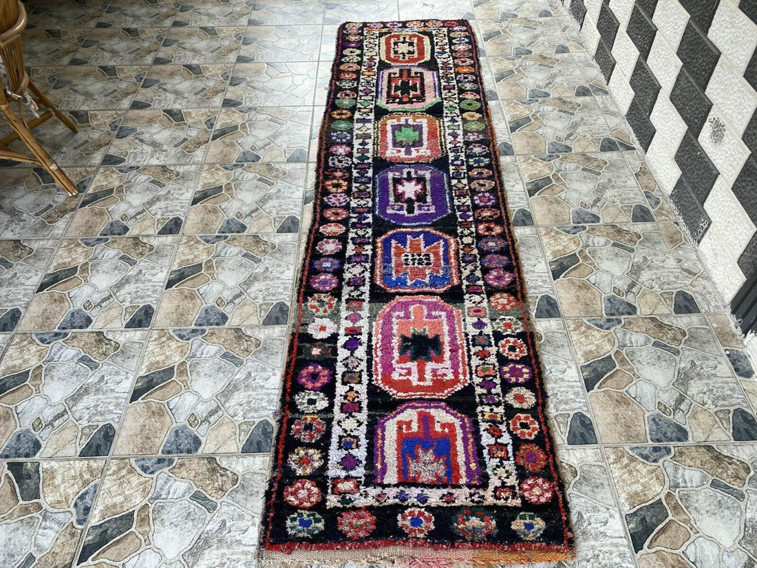 Vintage Kurdish Herki Rug | Tribal Handmade Farmhouse Antique Wool Runner Carpet