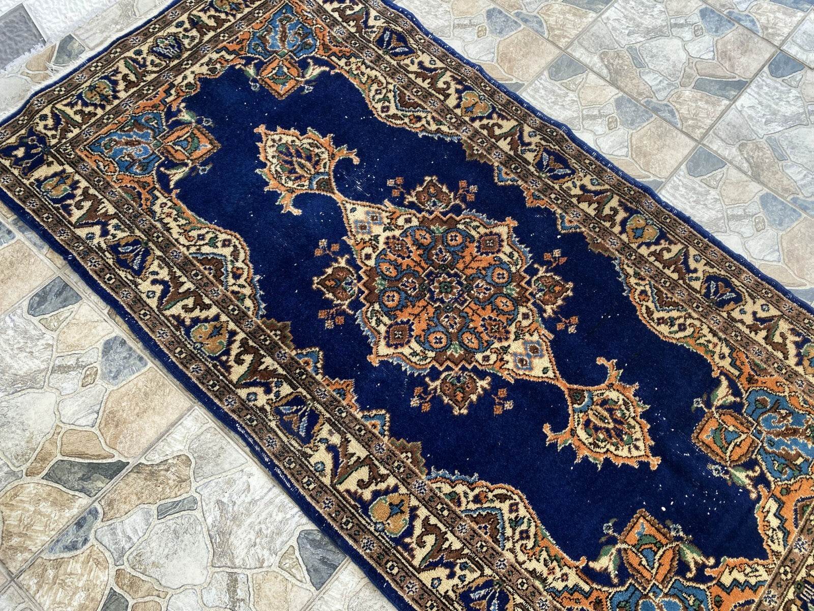 Vintage Turkish Oushak Rug, 4 x 7 ft Handmade Wool Antique Tribal Area Wool Rug