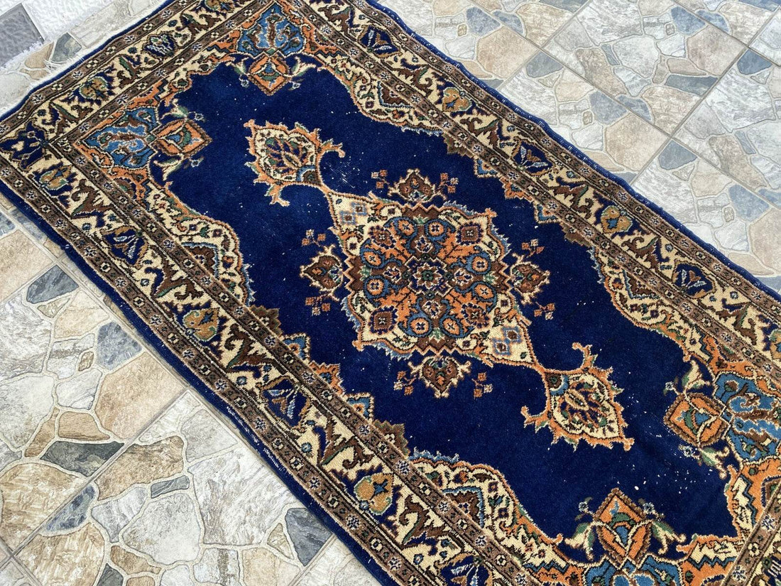 Vintage Turkish Oushak Rug, 4 x 7 ft Handmade Wool Antique Tribal Area Wool Rug