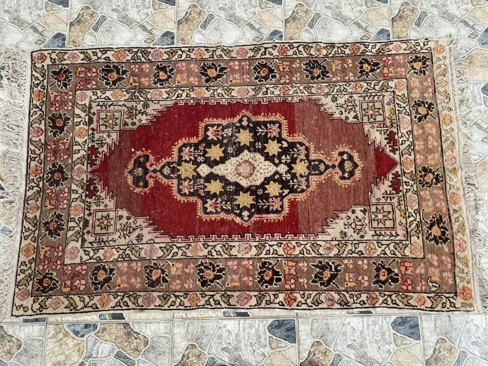 Pre 1930’s ANTIQUE ARMENIAN AREA RUG TRIBAL FARMHOUSE VINTAGE GEOMETRIC CARPET