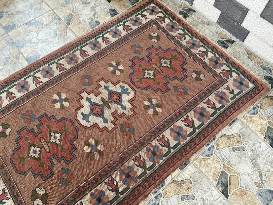 Turkish Kurdish Vintage Rug | 4.3 x 6.5 ft | Hand-knotted Anatolian Tribal Geometric