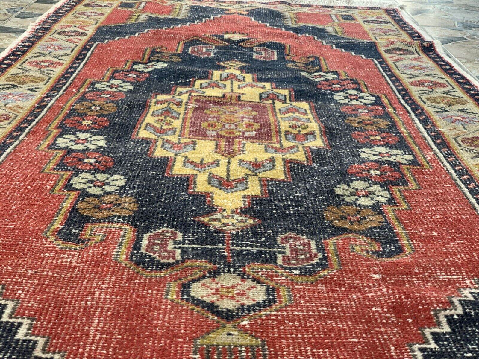 Vintage Oushak Geometric Rug, Handmade Turkish Anatolian Wool Carpet 4.2x8.6