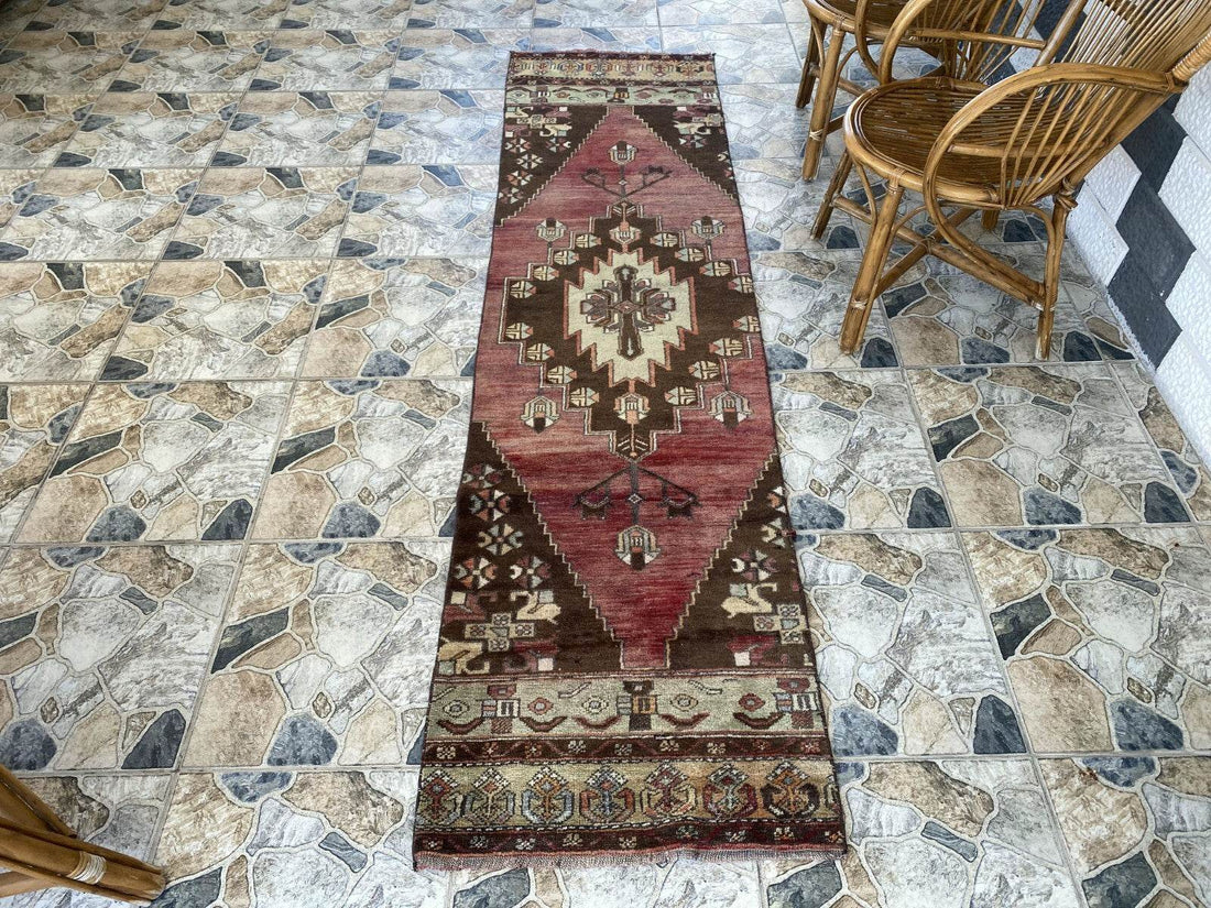 Vintage Rug | Farmhouse Antique Wool Anatolian Runner Handmade Turkish 2.1x8.6ft