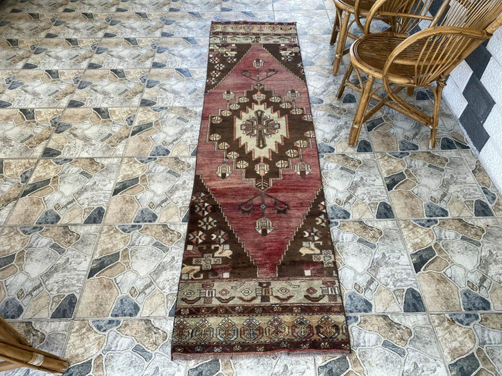 Vintage Rug | Farmhouse Antique Wool Anatolian Runner Handmade Turkish 2.1x8.6ft
