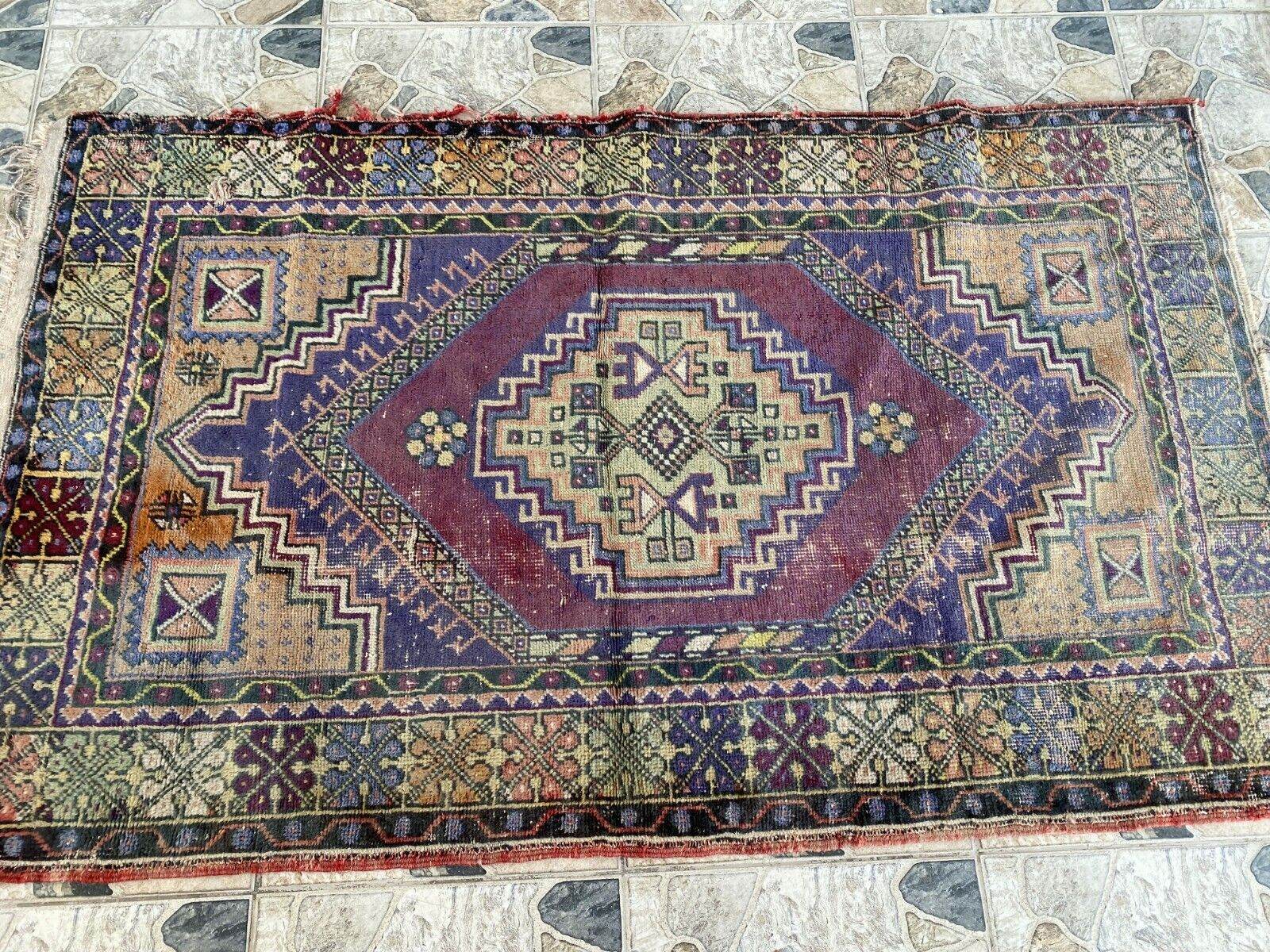 Handmade Turkish Vintage Rug | 1970s Tribal Wool Farmhouse Antique Area Carpet