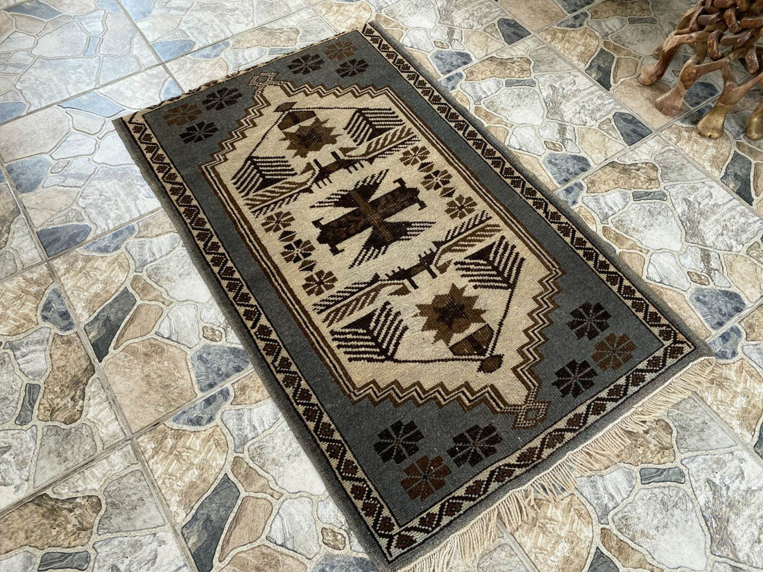 Vintage Turkish Rug | 2.5 x 3.9 ft Hand-Knotted Wool Rustic Distressed Anatolian