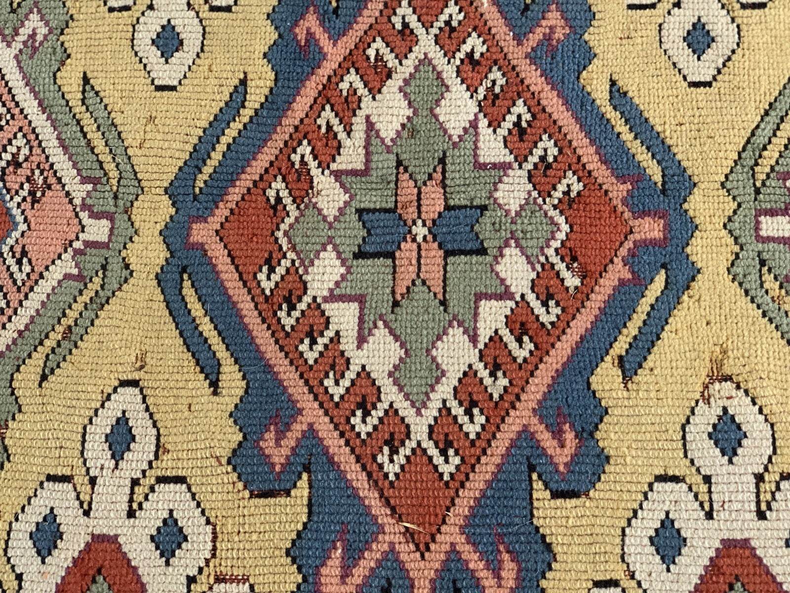 Vintage Handmade Turkish Wool Rug Anatolian Farmhouse Geometric Oushak 4.1x5.4ft