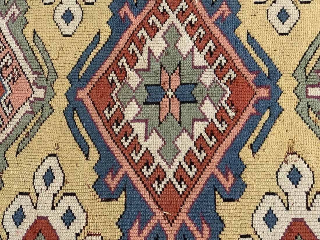 Vintage Handmade Turkish Wool Rug Anatolian Farmhouse Geometric Oushak 4.1x5.4ft