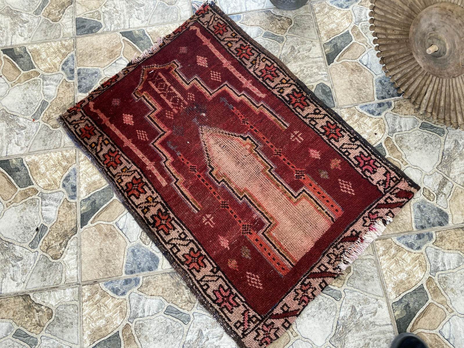 Distressed 2x3 ft Anatolian Rug | Vintage Authentic Hand-Knotted Wool Prayer Rug