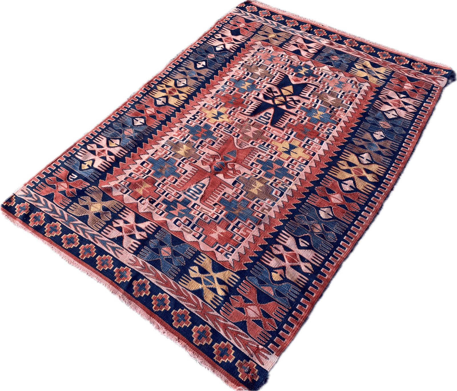 Vintage Anatolian Kilim Rug | 1970s Turkish Hand-Knotted Wool Farmhouse Area Rug