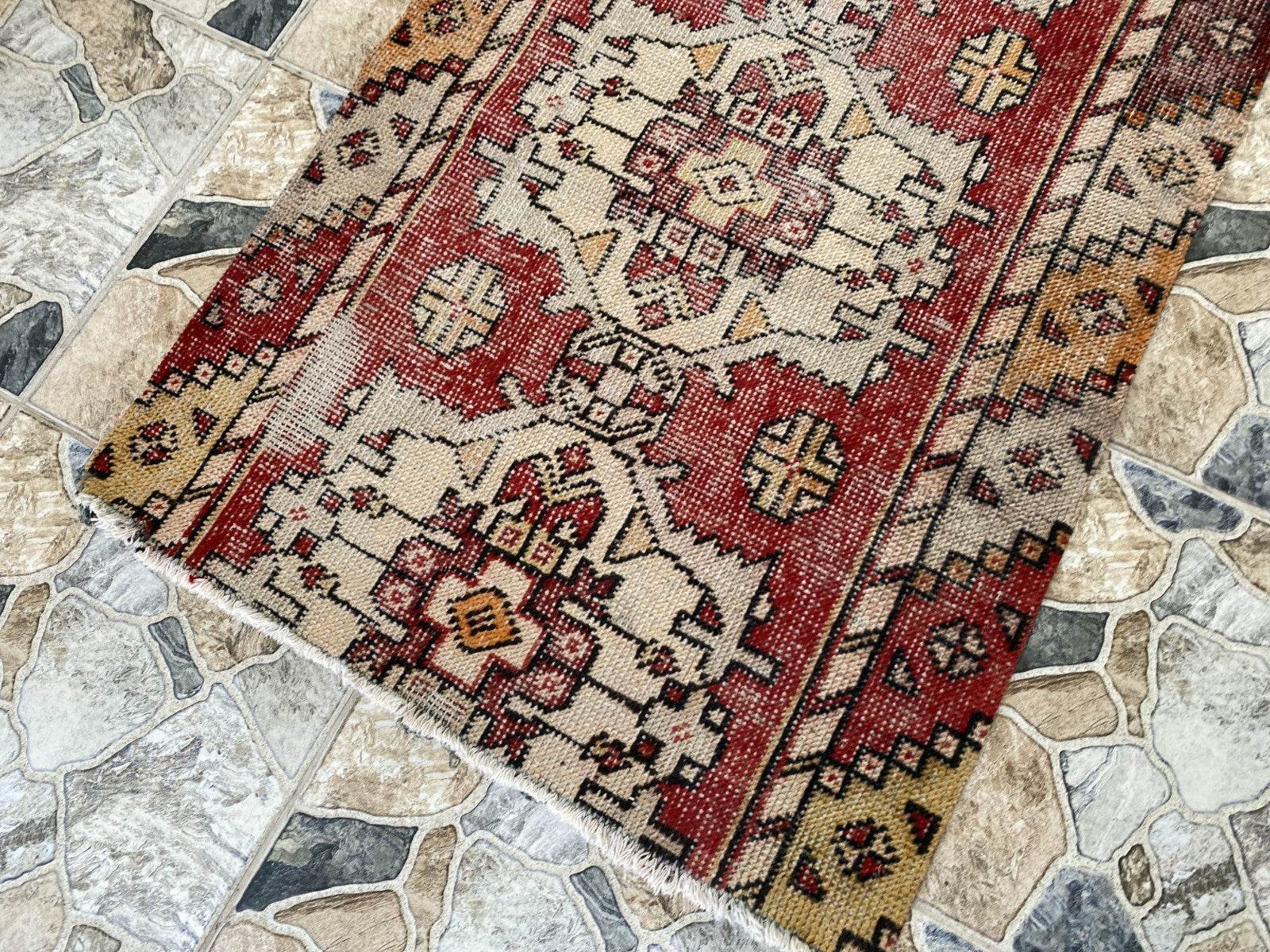 Vintage Rug | Wool Runner Antique Farmhouse Anatolian Handmade Turkish Rug 2x7ft