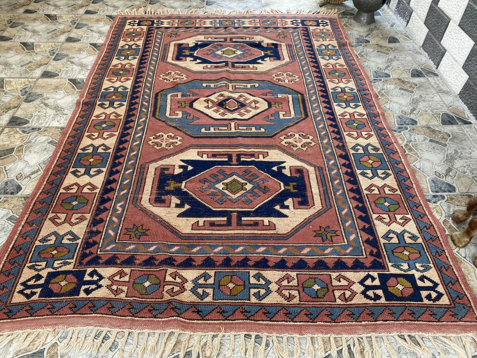 Vintage Turkish Rug | 5.3 x 7.9 ft Hand-Knotted Wool Faded Pastel Anatolian Area