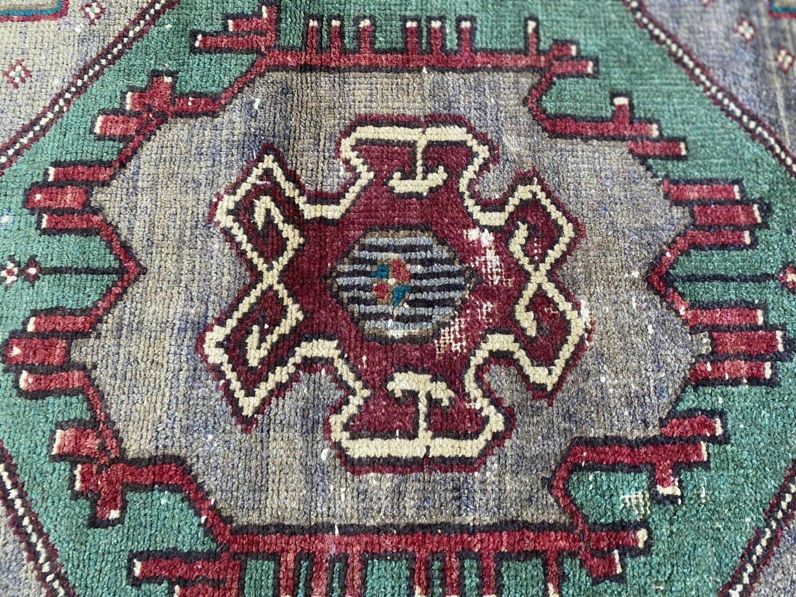 Vintage Turkish Rug | Burgundy Handmade Wool Geometric Antique Anatolian 3.2x7.7