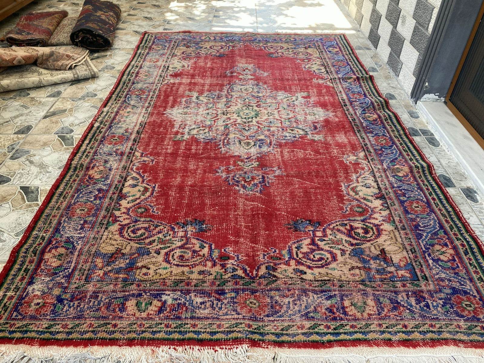 Vintage Anatolian Area Rug | 6.1 x 9.8 ft Hand-Knotted Wool Faded Rustic Carpet