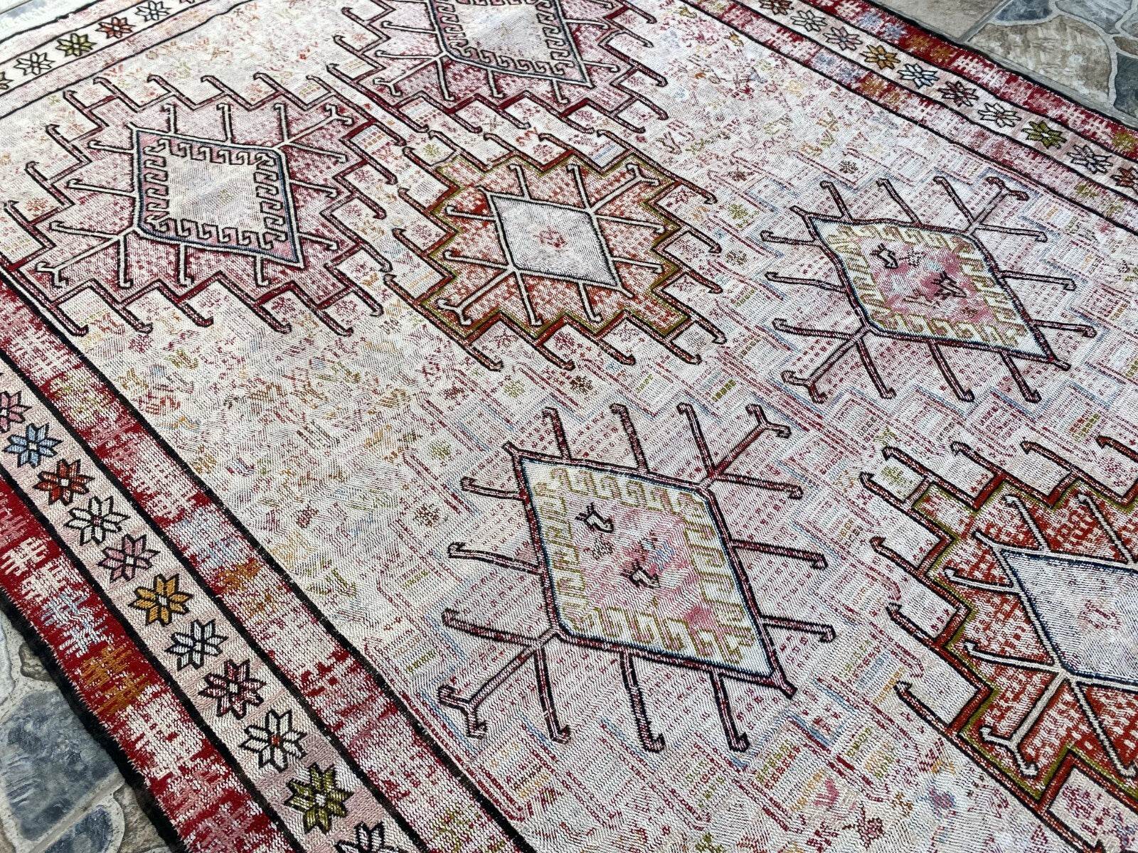 Vintage Persian Rug 3x6 ft, 1980s Wool Handmade Soumak Tribal Geometric Antique