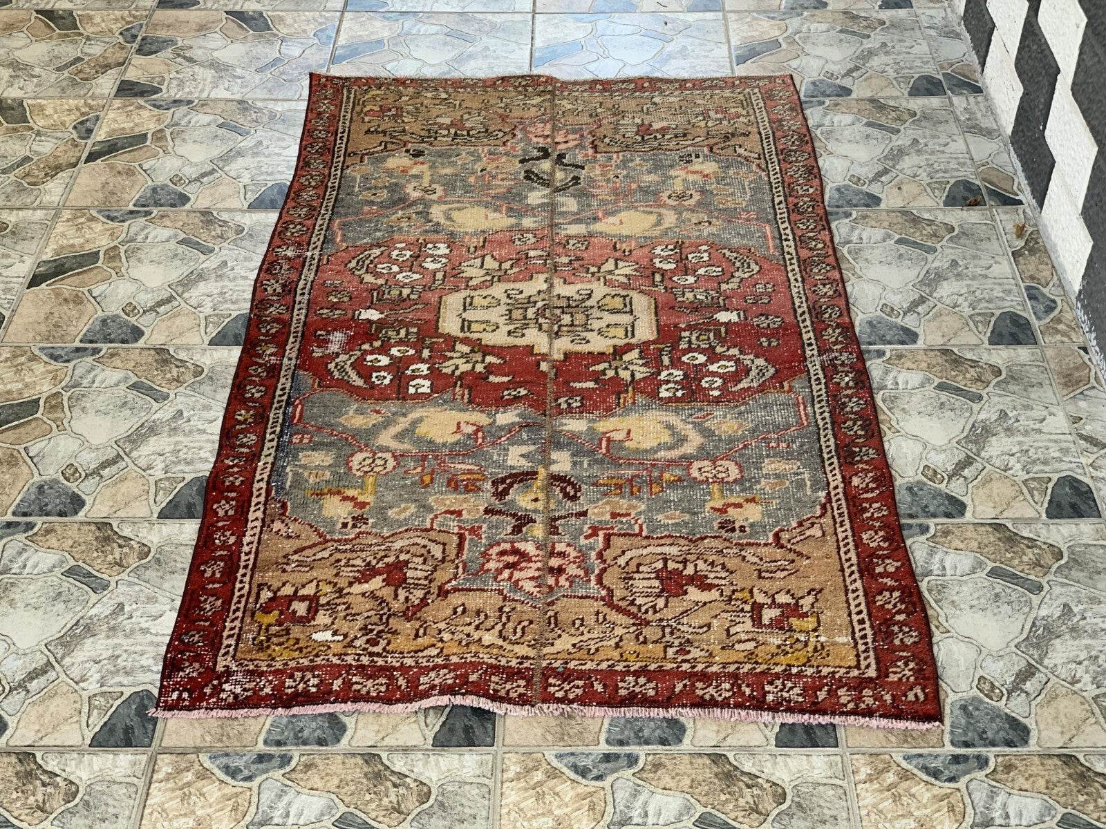 Vintage Armenian Tribal Rug | 3x6 ft | Antique Kurdish Wool Handmade Area Rug