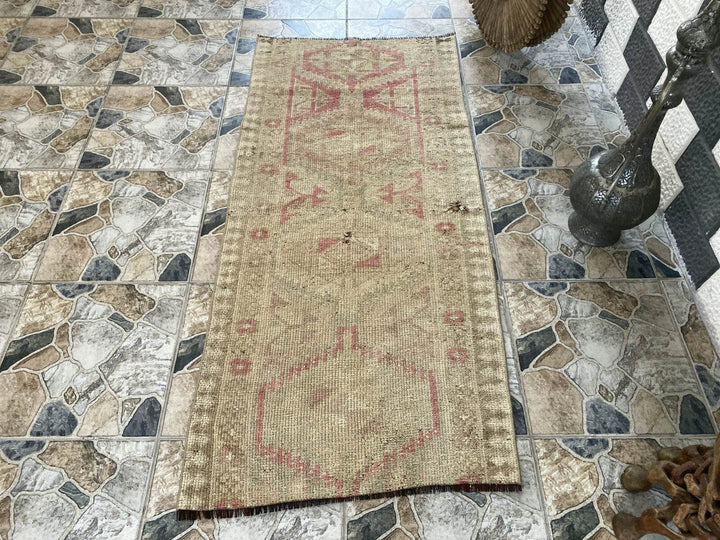 Vintage Rug | Wool Runner Antique Farmhouse Anatolian Handmade Turkish Rug 2x6ft