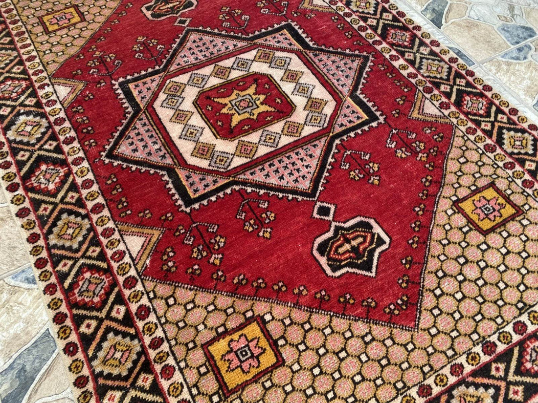 Vintage Rug | Wool Area Antique Farmhouse Anatolian Handmade Turkish Rug 4x6ft