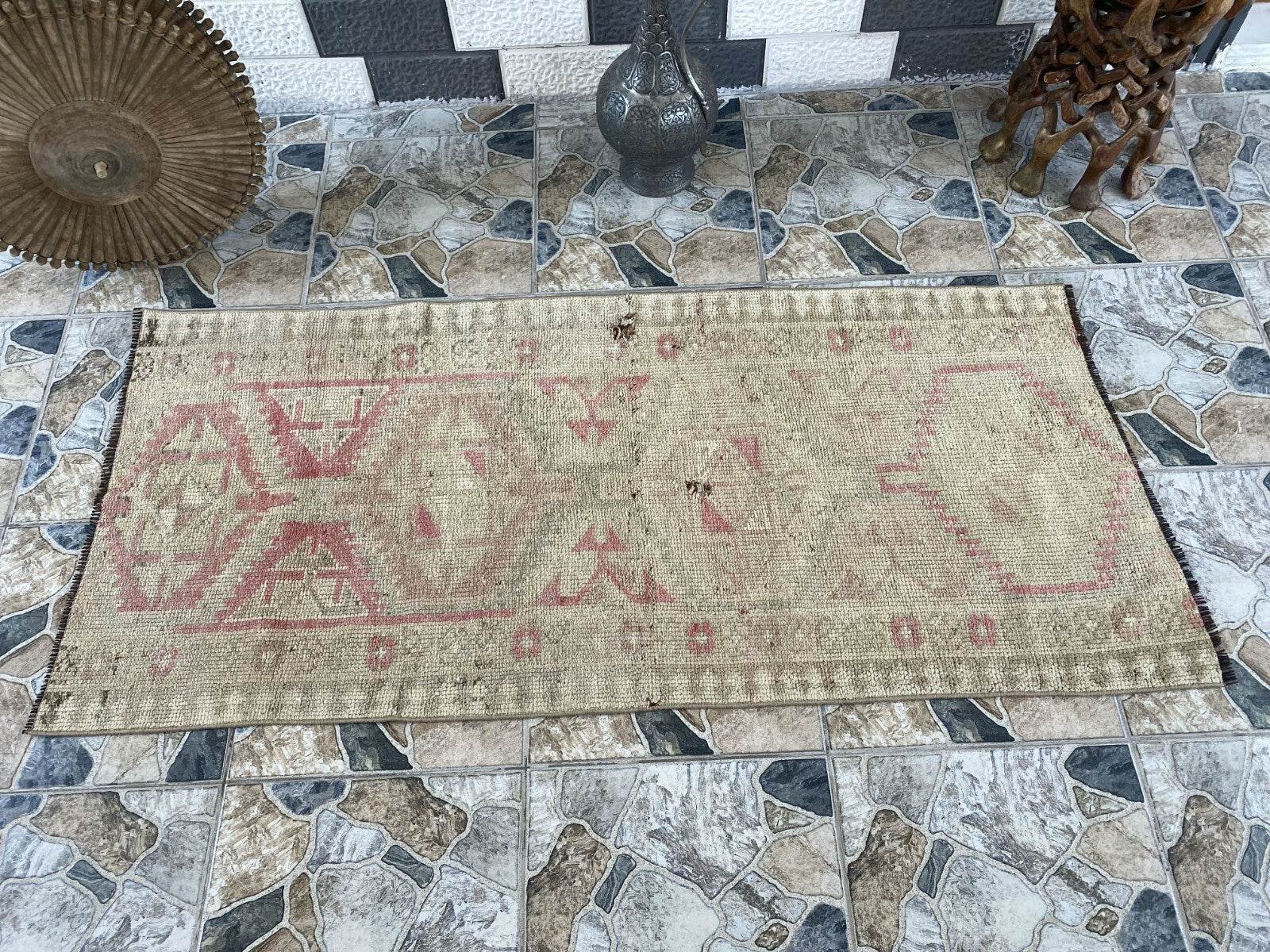 Vintage Rug | Wool Runner Antique Farmhouse Anatolian Handmade Turkish Rug 2x6ft