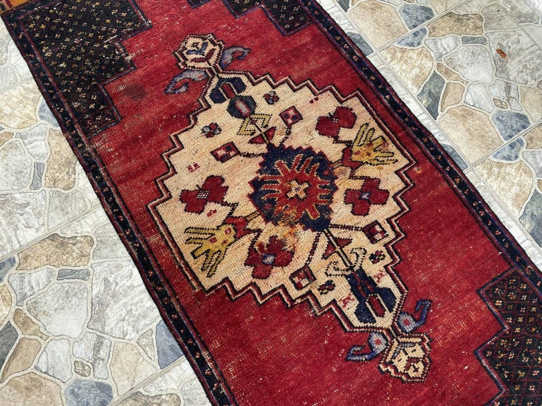 Vintage Turkish Anatolian Rug | 3 x 7.15 ft | Farmhouse Hand-Knotted Wool Carpet