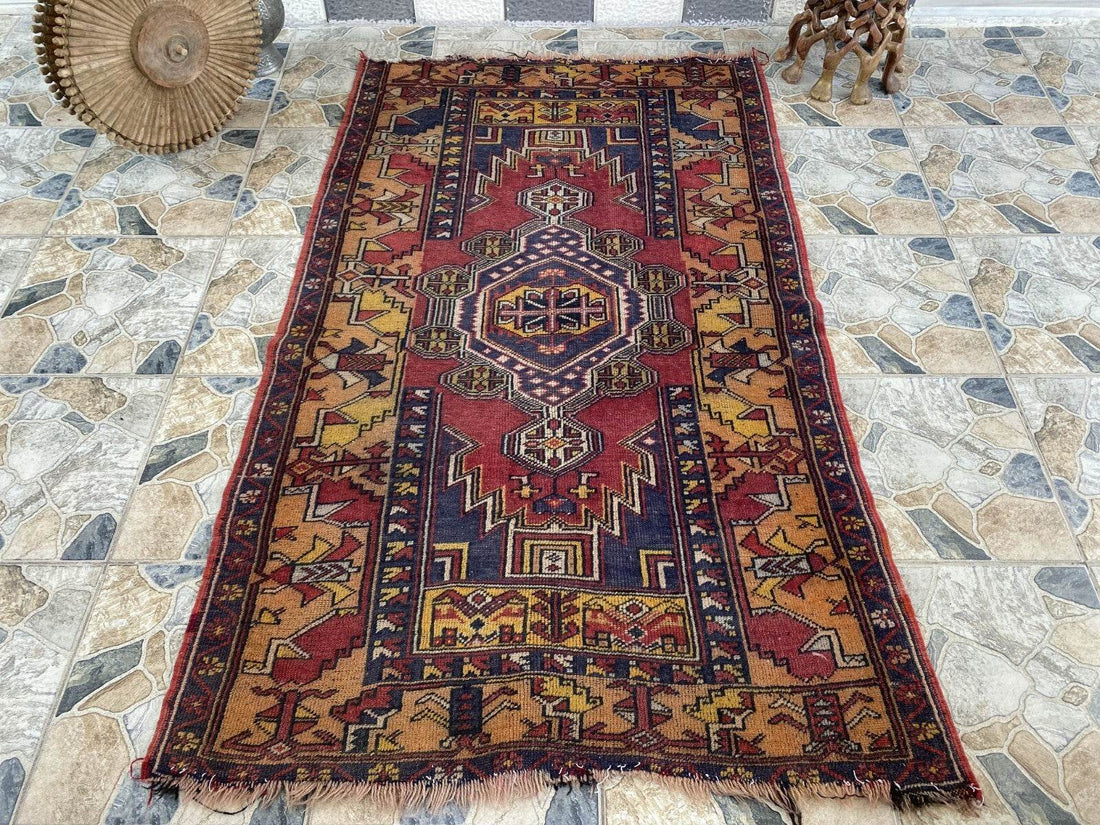 Vintage Turkish Anatolian Rug | 4 x 6.6 ft | Handknotted Geometric Wool Carpet